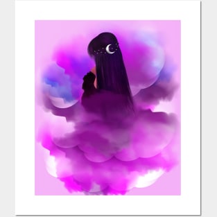 Dreaming girl in the purple sky Posters and Art